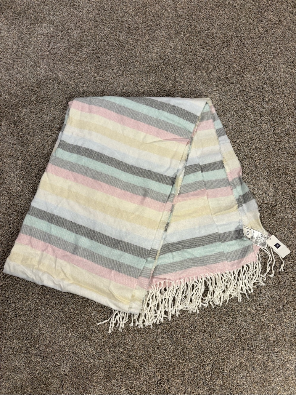 NWT GAP Women’s Multicolor Striped Knit Fringe Rectangle Scarf Wrap Fall Winter